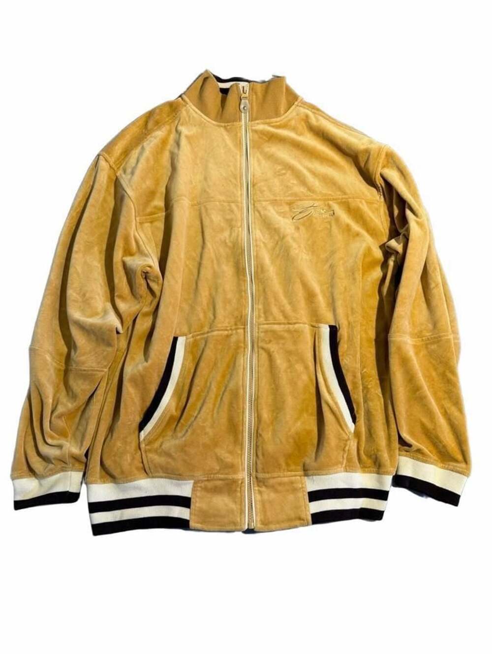 Koman Modern Basics Velour Zip Up Jacket Yellow Cotton Blend